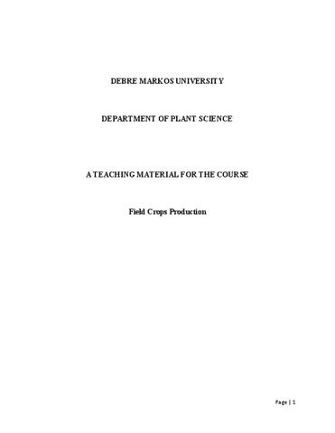 Field Crops Production course handout